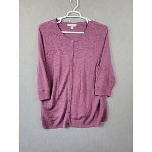 Madison Grey Purple Knit 3/4 Sleeve Button Up Sweater Women's Plus 1X